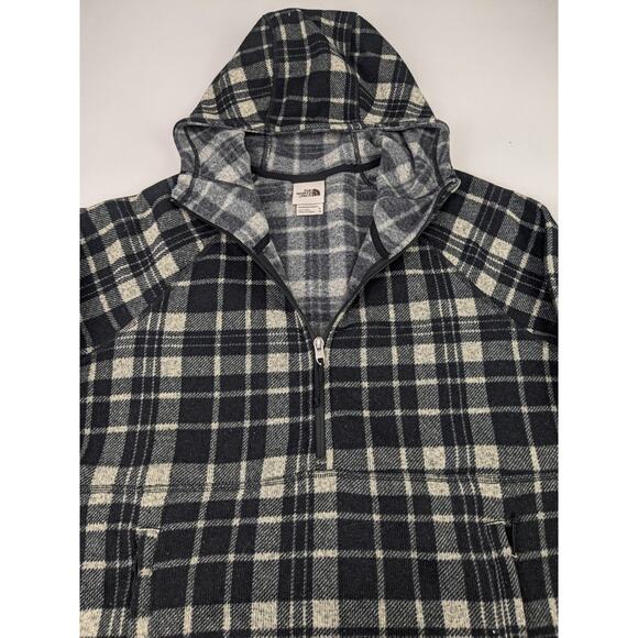 The North Face Women's Cresent 1/4 Zip Hooded Black & Cream Plaid Pullover XL - Picture 2 of 7